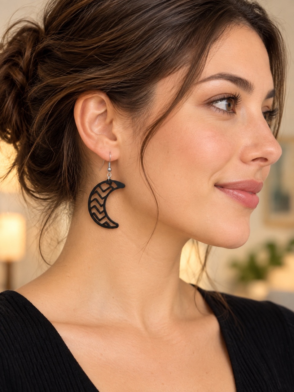 Black Crescent Dangle Earrings Boho